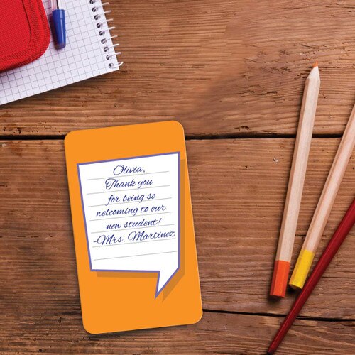 personalized positive praise card with colored pencils
