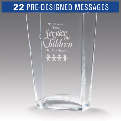 recognition crystal vase with service to children message