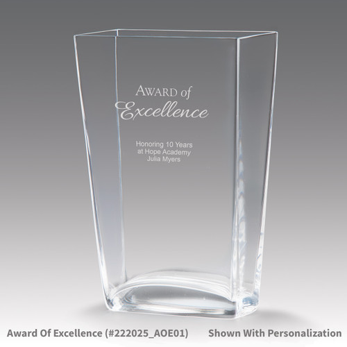 recognition crystal vase with award of excellence message