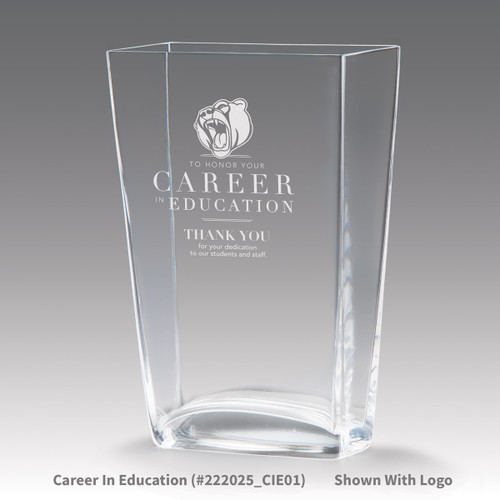 recognition crystal vase with career in education message