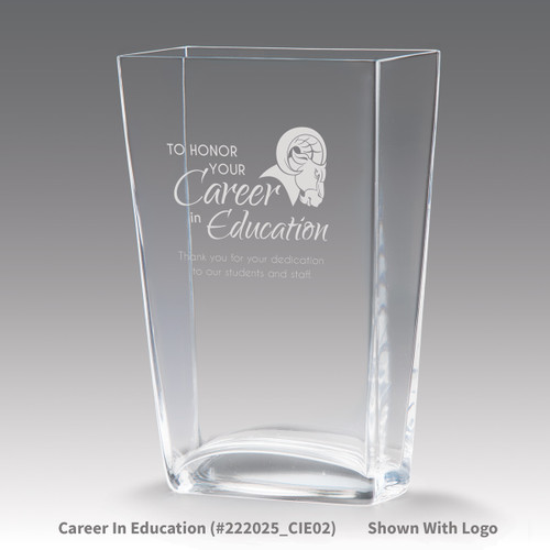 recognition crystal vase with career in education message