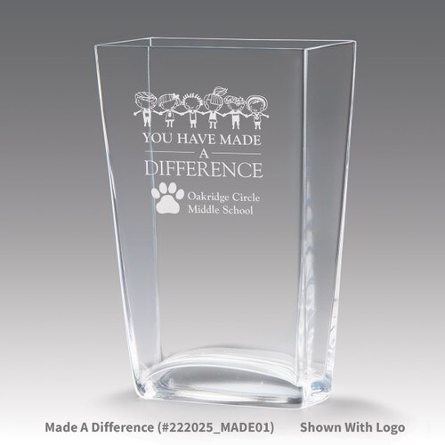 recognition crystal vase with you have made a difference message