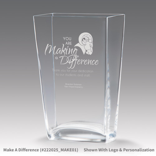recognition crystal vase with you are making a difference message