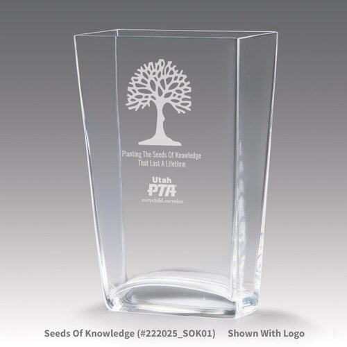 recognition crystal vase with seeds of knowledge message