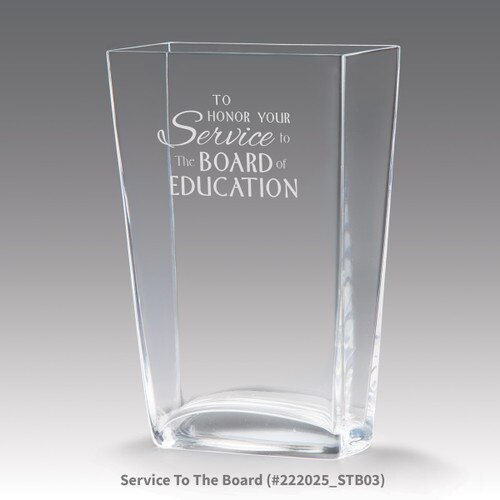 recognition crystal vase with service to the board message