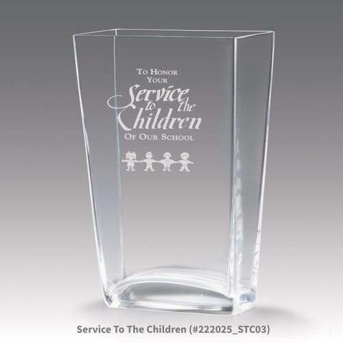 recognition crystal vase with service to children message