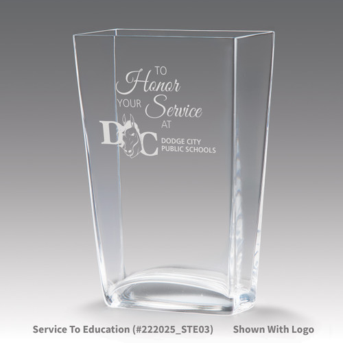 recognition crystal vase with service to education message