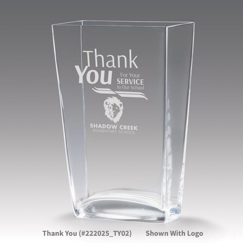 recognition crystal vase with thank you message