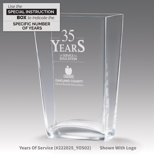 recognition crystal vase with years of service message