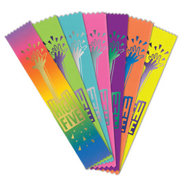 colorful satin ribbons with foil-stamped high five design