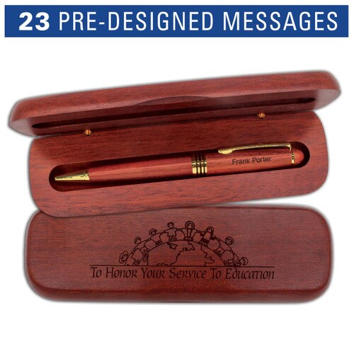 rosewood pen case set with service to education message