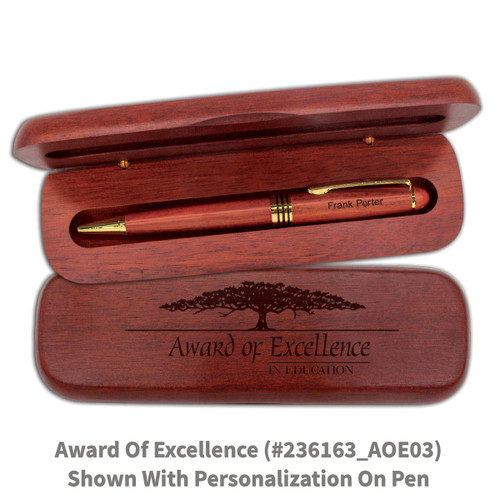 rosewood pen case set with award of excellence message