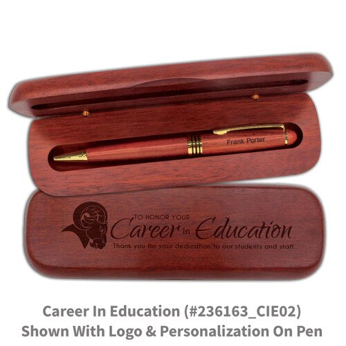 rosewood pen case set with career in education message