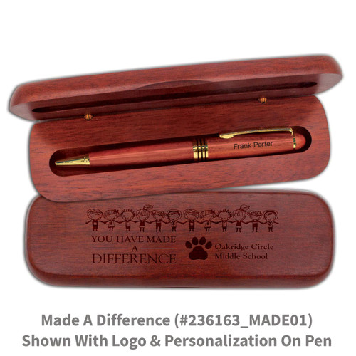 rosewood pen case set with you have made a difference message