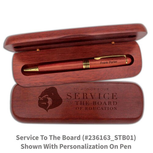 rosewood pen case set with service to the board message