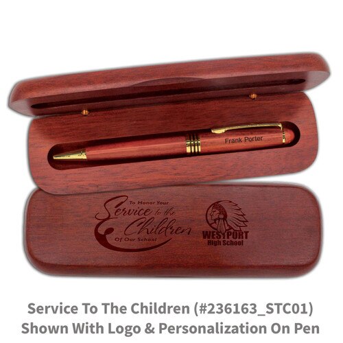 rosewood pen case set with service to the children message