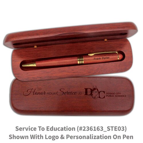 rosewood pen case set with service to education message