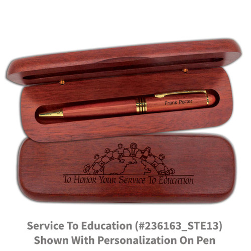 rosewood pen case set with service to education message