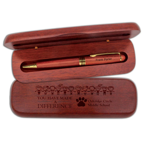rosewood pen case set with service to education message