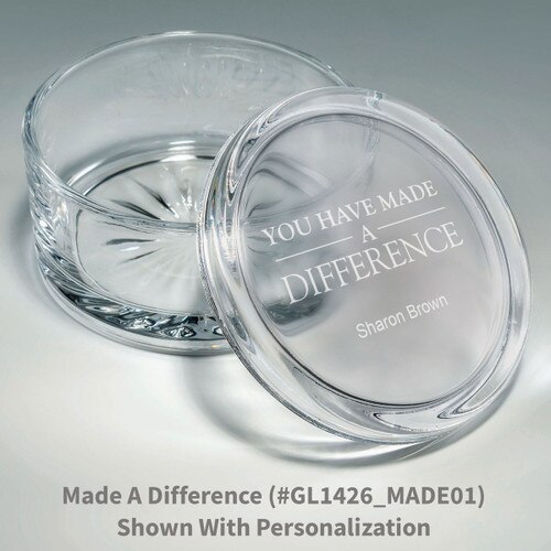 round crystal box with made a difference message