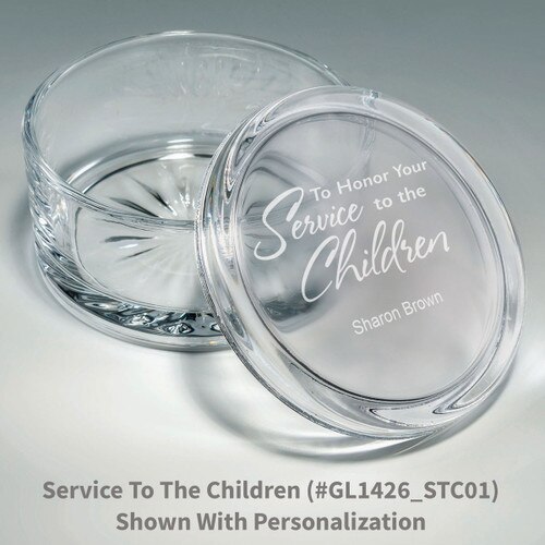round crystal box with service to children message