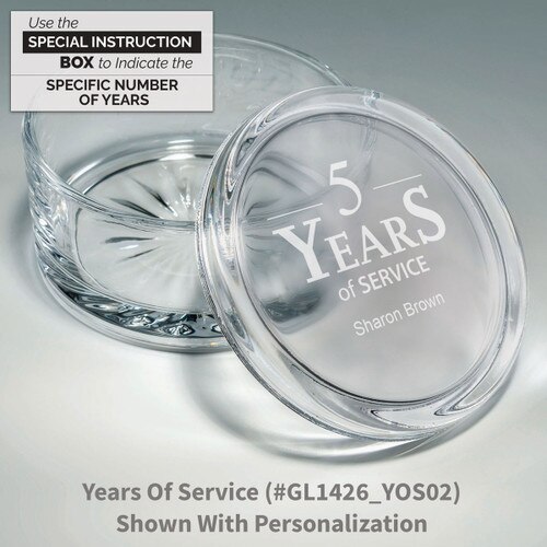 round crystal box with years of service message