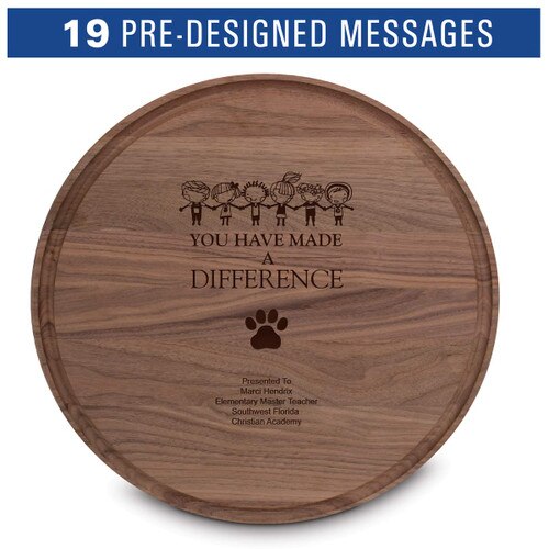 14" round walnut cutting board with juice well