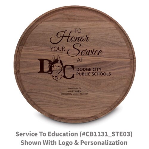 walnut round cutting board with to honor your service message