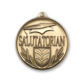2-inch antique brass salutatorian medallion.