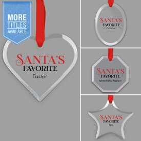 different shapes of crystal ornament with santa's favorite message and satin ribbon