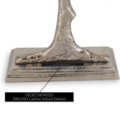 large aluminum tree award with black plate for personalization