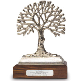 Seeds of knowledge aluminum tree award w/ walnut base and silver plate for personalization