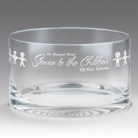petite crystal bowl with service to children of our schools message