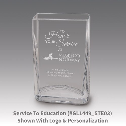 Small crystal vase featuring etched pre-designed to honor your service message.