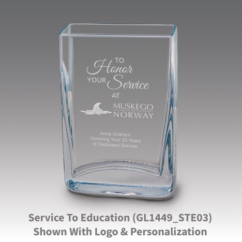 Small crystal vase featuring etched pre-designed to honor your service message.