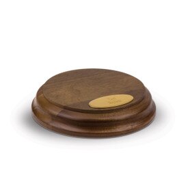 solid walnut small round base with personalized brass plate