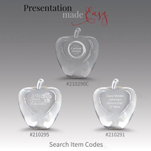 three optic crystal apples