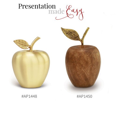 brushed gold apple and a wood apple