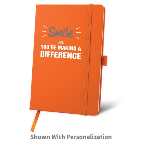 orange journal with smile you're making a difference message and personalization