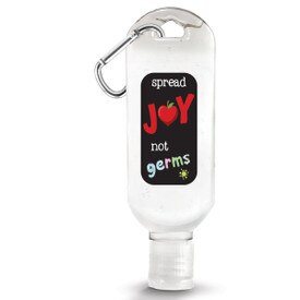 1 oz. Antibacterial Hand Sanitizer Gel with Carabiner Featuring The Inspirational Message “Spread Joy Not Germs”