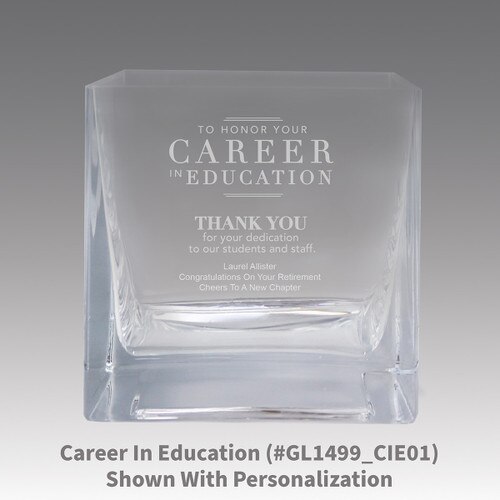 square crystal recognition bowl with career in education message
