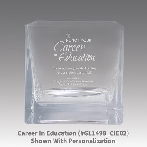 square crystal recognition bowl with career in education message
