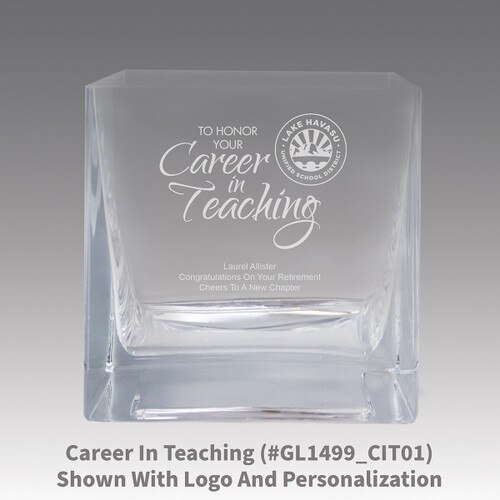 square crystal recognition bowl with career in teaching message