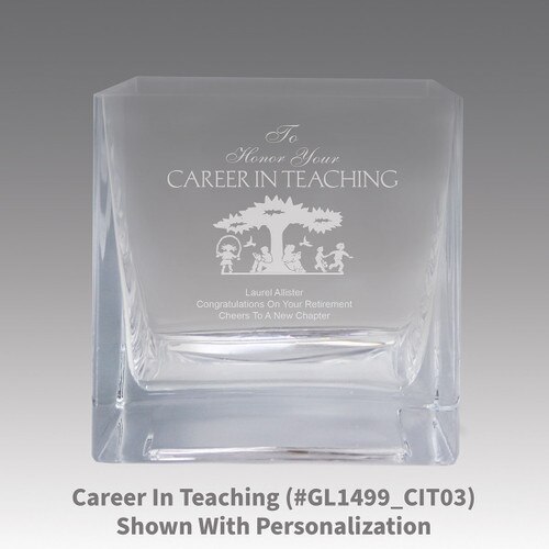 square crystal recognition bowl with career in teaching message