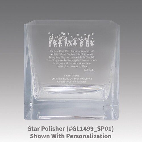 square crystal recognition bowl with star polisher message