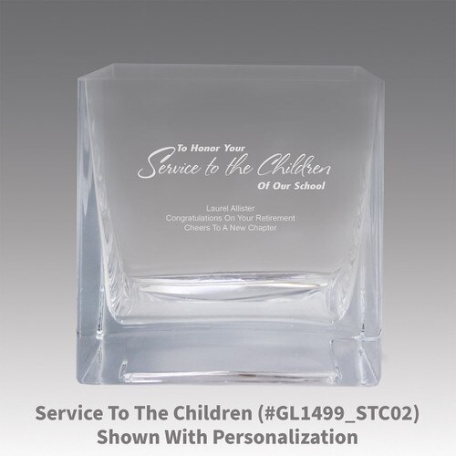 square crystal recognition bowl with service to children message