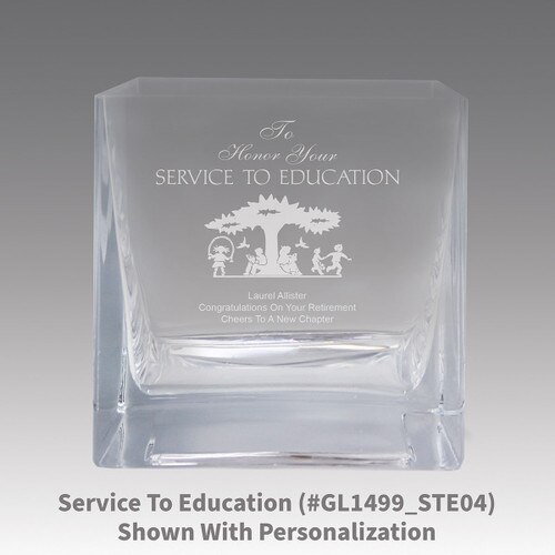 square crystal recognition bowl with service to education message
