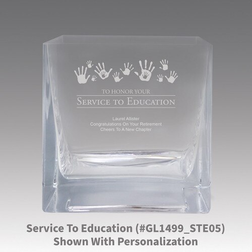 square crystal recognition bowl with service to education message