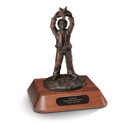 star polisher base award with statue of a boy holding a star