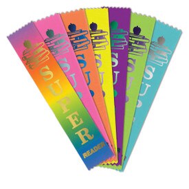 colorful satin ribbons with foil-stamped super reader message